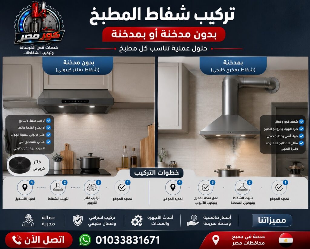 تركيب شفاط المطبخ بدون مدخنة أو بمدخنة