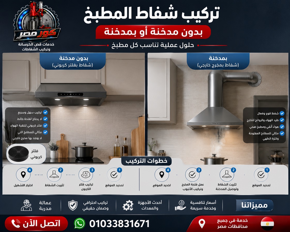 تركيب شفاط المطبخ بدون مدخنة أو بمدخنة